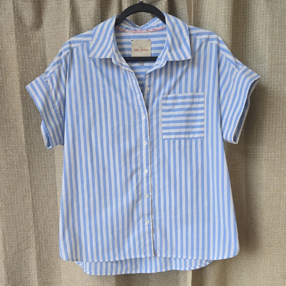 Casa Cabana Light Blue and White Striped Button Down Shirt
